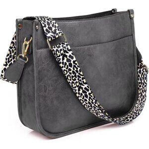 Women’s Grey Leather Purse Zipped Pockets Crossbody Bag and Shoulder Bag